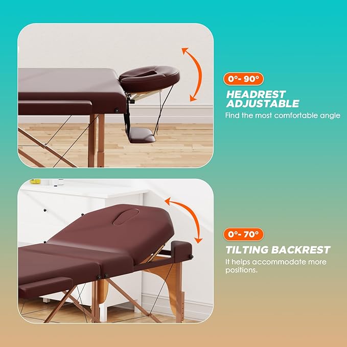 BestMassage Massage Bed Portable Massage Table 77" L 28" W Lash Bed Height Adjustable 3 Folding PU Leather with Oxford Bag for Spa Footmassage Facial CareSpa Tattoo