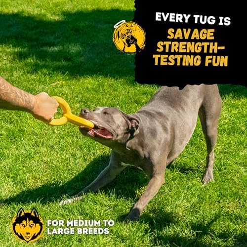 Tug Rings – Indestructible Dog Toy for Aggressive Chewers – Durable Power Chewer Toy – Tough, Heavy Duty Natural Rubber – Safe & Non-Toxic Medium/Large Breed – 6.5in
