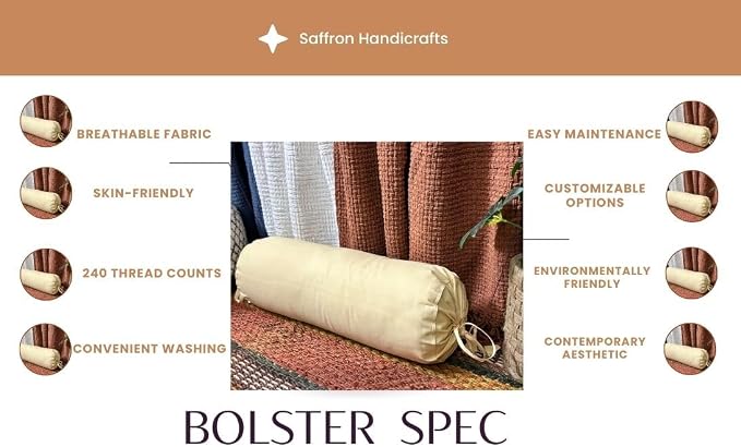 Round Bolster Cover Cervical Neck Roll Cotton Pillowcase for Cylindrical Pillow with Drawstring Closure Neck Pillow case 6" x 18" (15 x 45 cm) Bottle Green