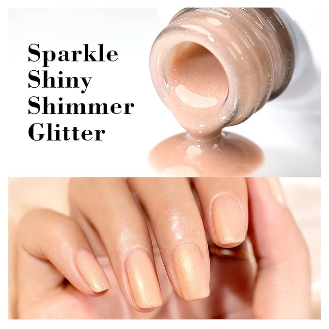 RARJSM Nude Gel Nail Polish Apricot Gold Glitter Shimmer Neutral Sheer Nude Gel Polish Soak Off LED UV Curing Requires Beige Pigment Jelly French Manicure Nail Gel Polish 15ml 1 Piece for Home Salon