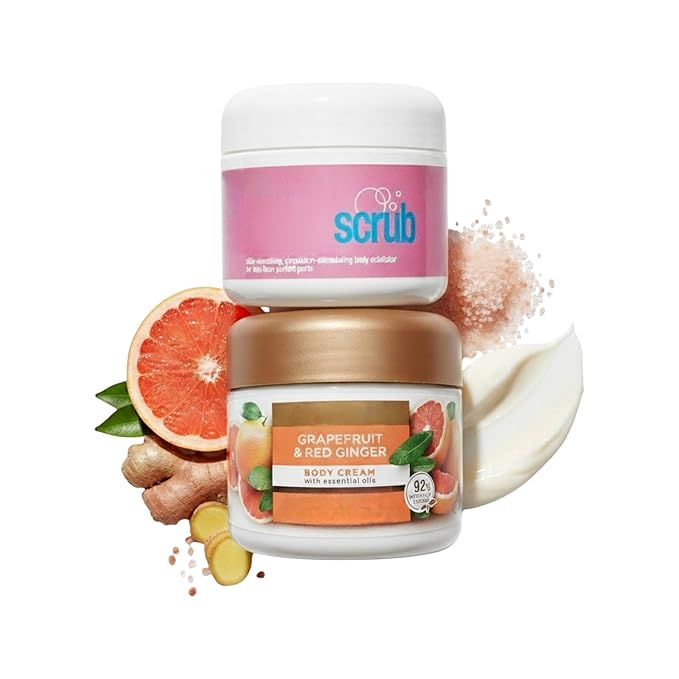 Exfoliating & Hydrating Body Care Set, Himalayan Pink Salt Scrub and Grapefruit & Red Ginger Body Cream, Plant-Based Moisturizing Duo, Helps Exfoliate & Hydrate, Soft Smooth Skin Feel, Vegan