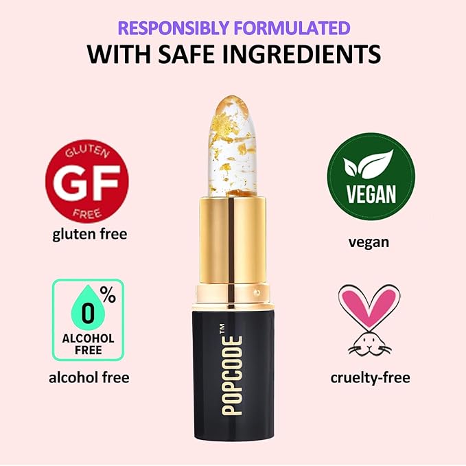 Color Changing Lipstick with 24K Gold Flakes - Moisturizing & Long Lasting pH Lip Balm, Hydrate & Nourish Lip While Leaving Sheer Pink Tint, Golden Glow