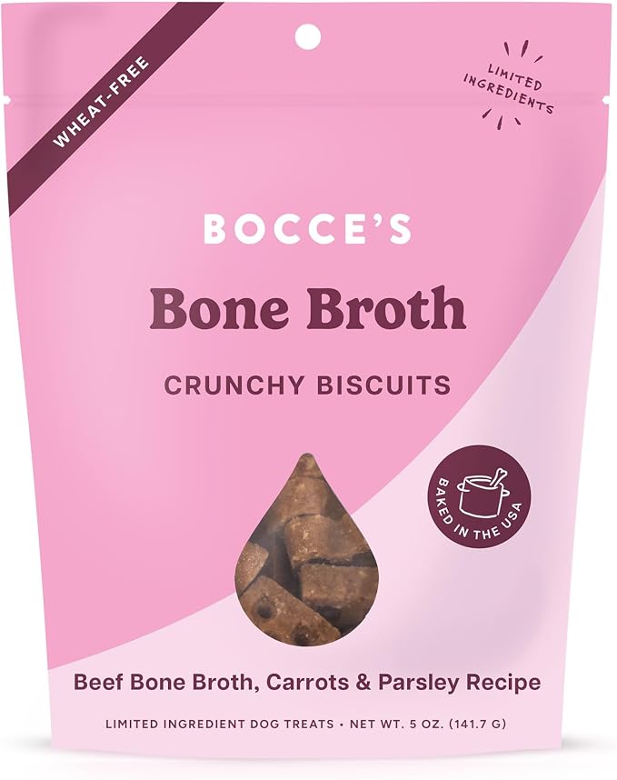 Bocce's Bakery Bone Broth Flavor Crunchy Biscuits Dog Treats, 5 oz | Oven Baked, Wheat-Free Everyday Dog Treat Biscuits - Made with Real, Limited Ingredients and Baked in The USA