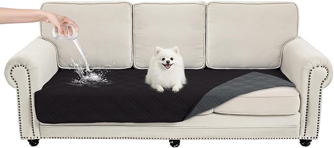 100% Waterproof Washable Dog Blanket， Black+Blackish Gray 35"x71" | ,7-Layer Reversible Couch Covers for Dogs Met for Sofa Furniture Car Camping