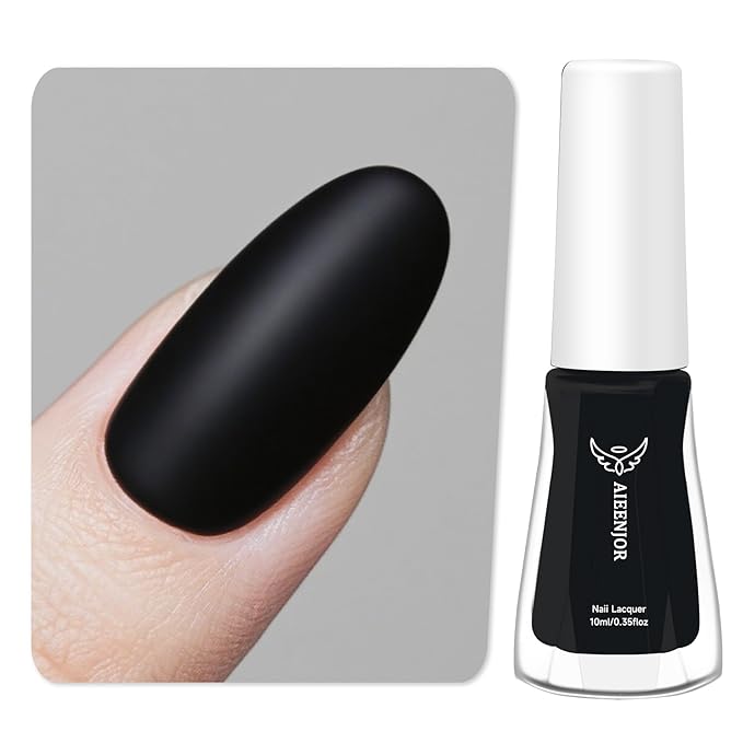 Black Matte Nail Polish, Quick Dry Nail Polish, No UV Lamp Needed, Streak Free, Long Last Fingernail Polish for Nail Manicure Salon DIY Nail Art, 0.35 Fl Oz