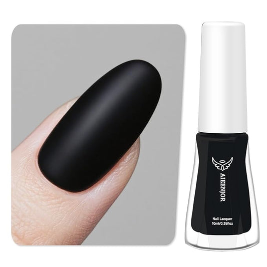 Black Matte Nail Polish, Quick Dry Nail Polish, No UV Lamp Needed, Streak Free, Long Last Fingernail Polish for Nail Manicure Salon DIY Nail Art, 0.35 Fl Oz