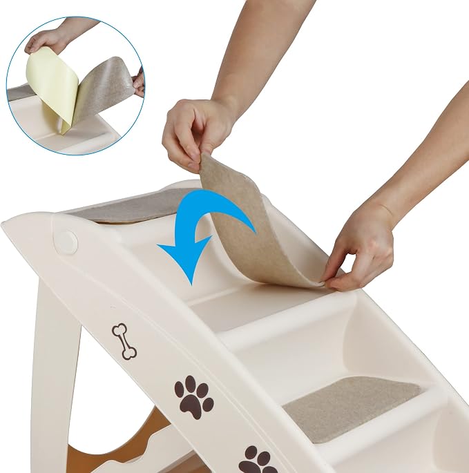 ZENY Dog Stairs for Bed 20" H, 4-Step Dog Steps for High Bed, Couch, Car | Pet Steps for Small Dogs and Cats, Non-Slip Pet Ramp Indoor, Tan