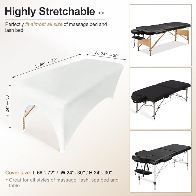 Spa Bed Cover Professional Lash Bed Cover Stretchy Massage Table Cover Beauty Bed Protective Topper, Excellent for Lash Extension, Spa, Massage, Beauty Salon, Wax, Tattoo Bed and Table (White)