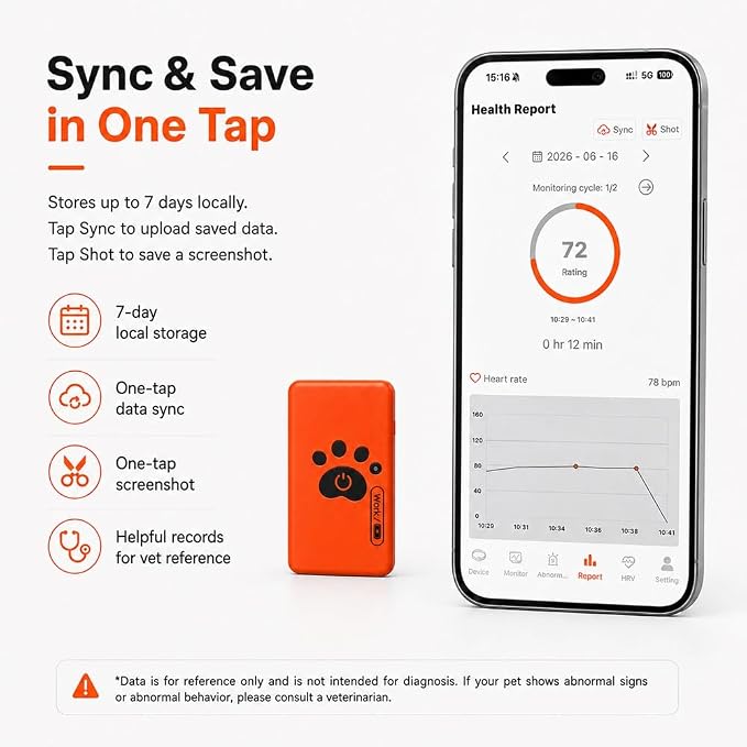Smart Dog Health Monitoring Collar, Heart Rate, Respiratory & Activity Tracker with Wellness Insights, Waterproof Pet Collar with App(No Monthly fee)