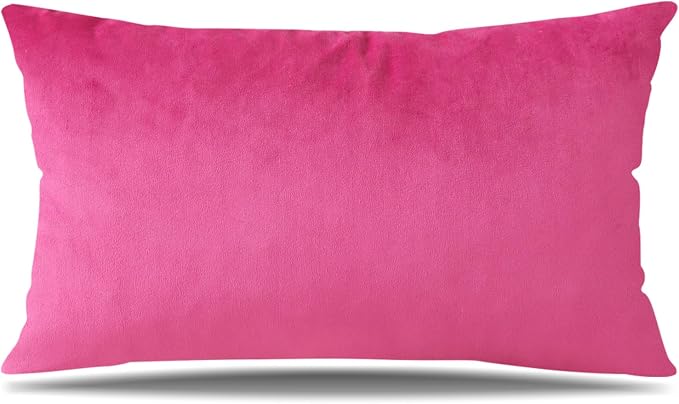 Artscope Luxury Velvet Pillow Covers Decorative Rectangle Pillowcases Soft Solid Cushion Cases for Couch Sofa Bedroom Car Decor 12x20 Inch Hot Pink