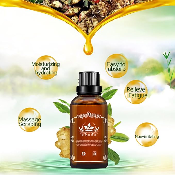 100% Pure Natural Ginger Massage Oil, 2 Pcs | SPA Massage Oils,Repelling Cold and Relaxing Active Oil,Natural Ginger Oil for Skin(30ML/Bottle)