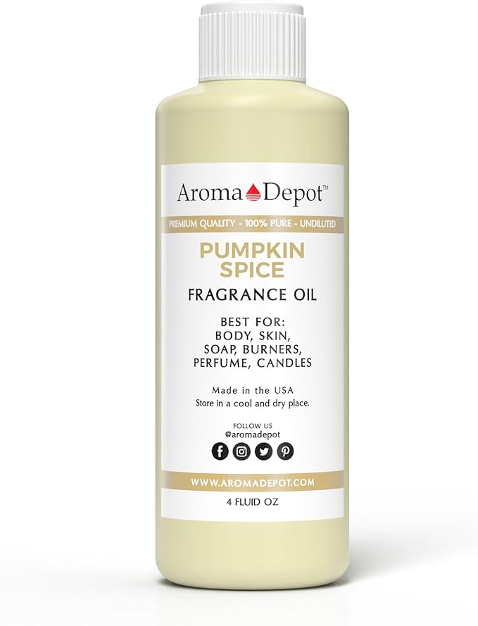 Aroma Depot 4oz Pumpkin Spice Perfume Oil, Undiluted, Alcohol Free, for Crafting Candles, Soaps, and Diffusers