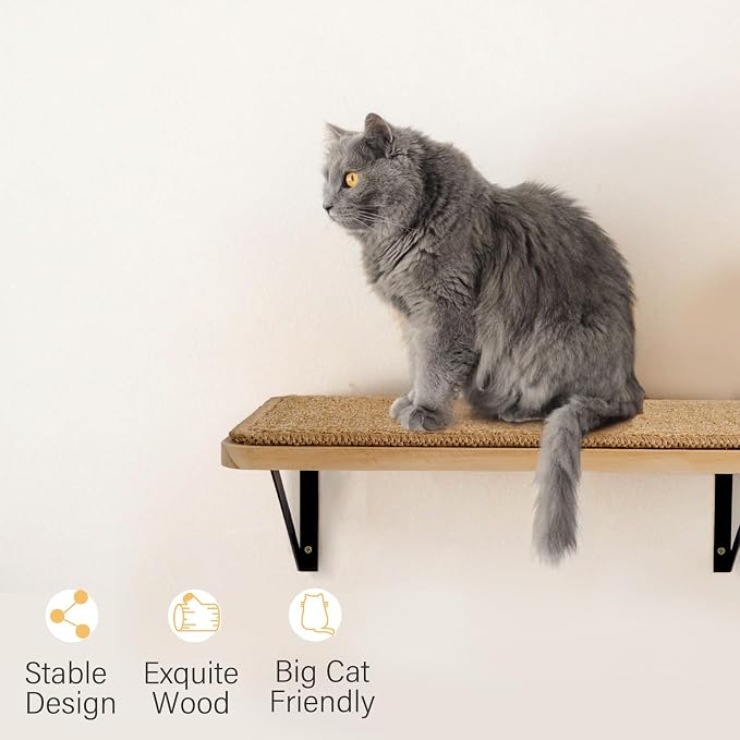 2Pack Wooden Cat Wall Shelves with Sisal Mat,16x9.8 Inch Cat Wall Step and Bed for Sleeping,Scratching and Playing.