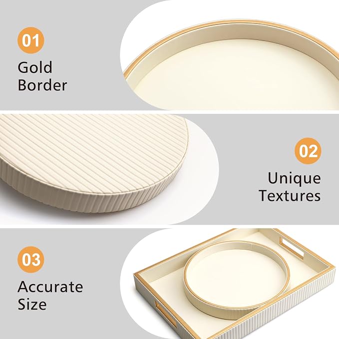 Leather Tray Desktop Storage Organizer, Round Valet Tray, White | Premium Serving Trays Decorative Tray Desk Organizer for Sundries Cosmetics Phone Wallet Keys Cutlery, 10x10in