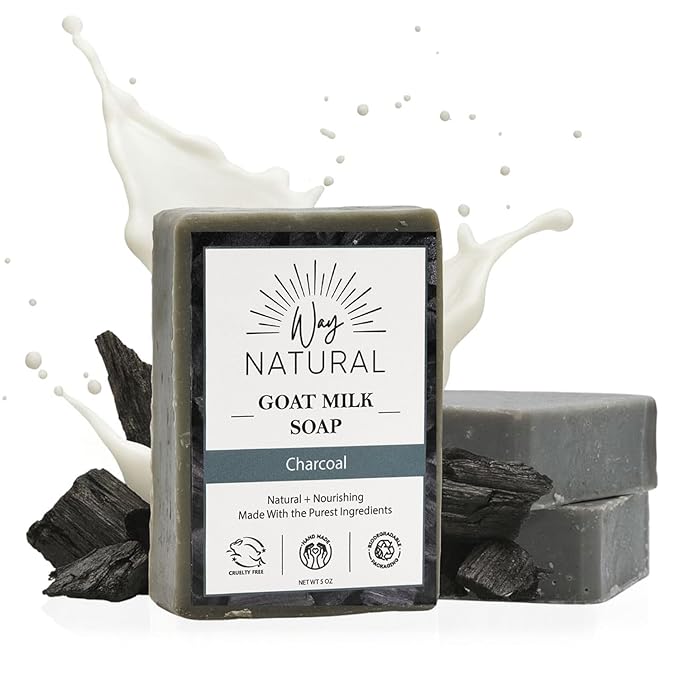 Activated Charcoal Soap Bar (3 Pack) - Goat Milk Soap for Men, Women & Kids - Natural, Handmade w/Real Milk - Dry, Sensitive Skin, Hands/Body - Premium, Gentle, No Dyes - (Large, 5oz)