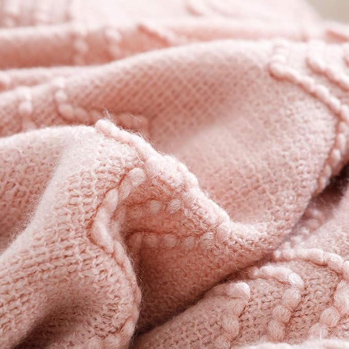 BOURINA Pink Throw Blanket 60x80 Inch Boho Knitted Soft Throw Sofa Blanket | Knitted Throw Blanket 60x80 Inches, Soft Lightweight Boho Weave Throw Decorative Couch Blanket for Living Room Bedroom Chair