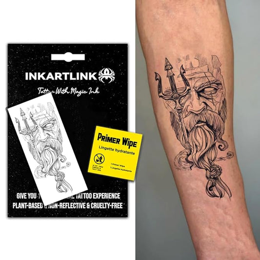INKARTLINK Semi Permanent Tattoo, Temporary Tattoo, Beautiful and Realistic Design, Fun Tattoo Experience, Cruelty-free, Non-reflective, Waterproof (Poseidon)