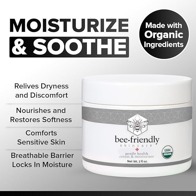 BeeFriendly Organic Penile Health Creme, USDA Certified Cream, Natural Moisturizer Aids With Dry, Chafed, Itchy, Irritated & Sensitive Male Skin, 4 oz - (2 Jars in a box)