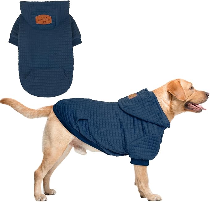 BEAUTYZOO Dog Hoodies Sweater for Large Dogs,Waffle‑Like Laminated Pet Coat | Warm Dog Sweatshirt with Pocket & Leash Hole,Pullover Clothes for Girl Boy Dogs,Stretchy & Easy‑On‑Off,Labrador & Great Danes