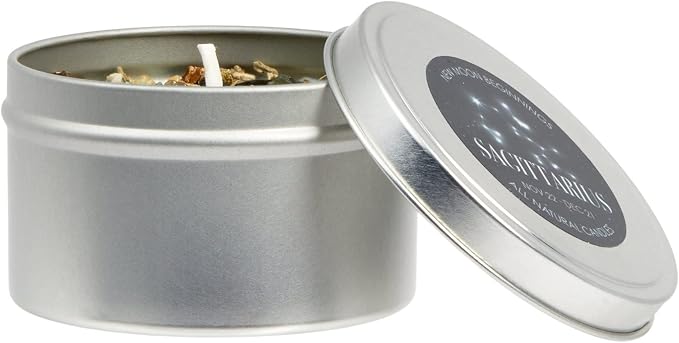 Sagittarius Zodiac Candle (Nov. 22 - Dec. 21) - Soy Candle - All Natural Aromatherapy Candle - Sagittarius Horoscope Candle - Crystal Candles - 8 oz Tin