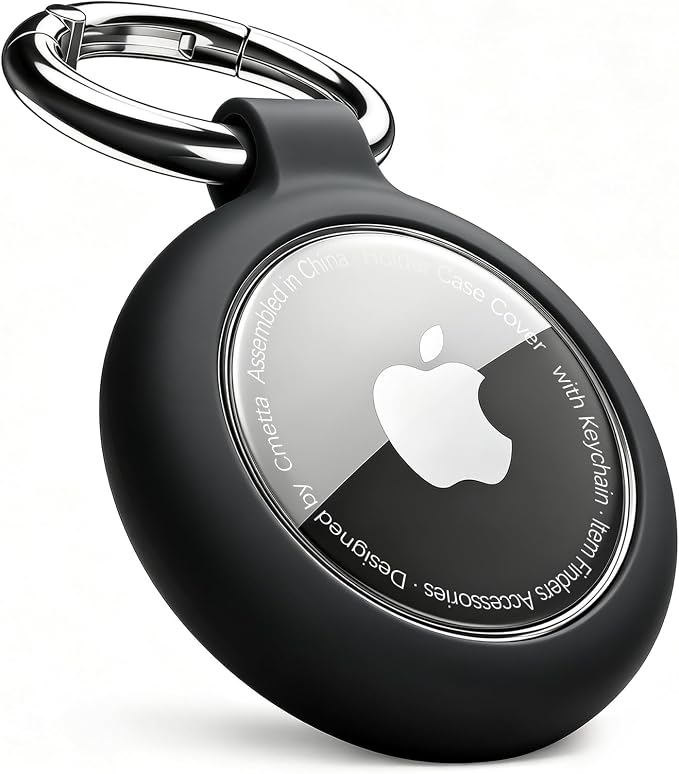 Soft TPU Keychain Holder Case for AirTag, Black | Soft TPU, Clear cover, Scratch-Resistant, Round, For keys, For luggage, For backpacks, For pet collars, For kids