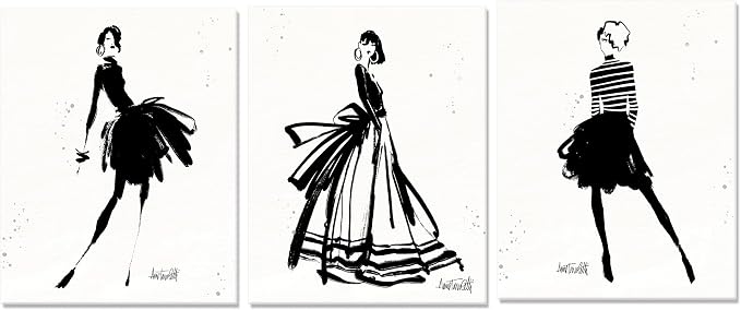 Chadow Artwork 3 Pieces Girl in Black Dress Wall Art Bathroom Art Fashion Women Canvas Pictures for Bedroom Beauty Salon Bathroom Makeup Room Decor 12"x16" (30cmx40cm)