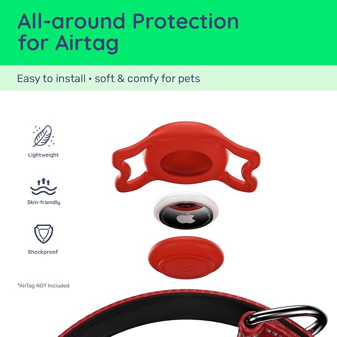 Premium Airtag Dog Collar，with IP68 Waterproof AirTag Holder,Red,L | Soft,Breathable,Nylon Padded,Reflective,Ultra-Durable Buckle,Adjustable,Comfortable for Small Medium Large Dogs