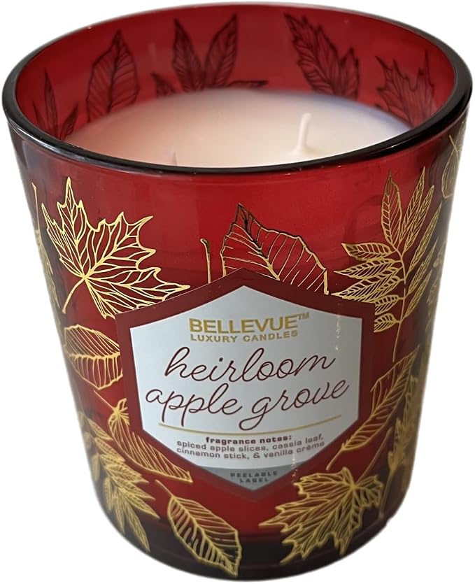 Bellevue Luxury Candles, 12 OZ Fragranced Candle, Soy Blend Wax, Essential Oils, Long-Lasting Burn, Home Fragrances, Aromatherapy Home Scented Candles Scent Heirloom APPLEGROVE Pack of 2