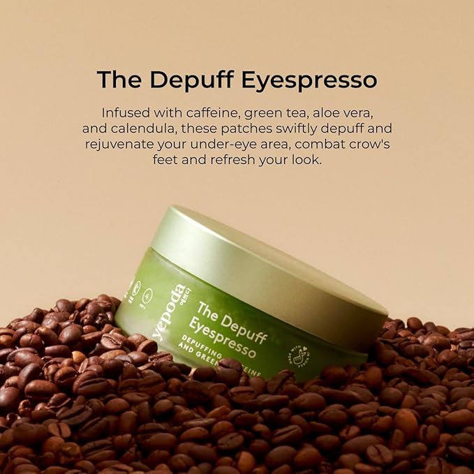 Yepoda The Depuff Eyespresso, Depuffing Caffeine & Green Tea Eye Patches, Reduce Puffiness & Rejuvenates Tired Under Eye Area, Vegan Korean Eyepatches for All Skin Types, 60 pcs / 90 g (3.17 OZ.)