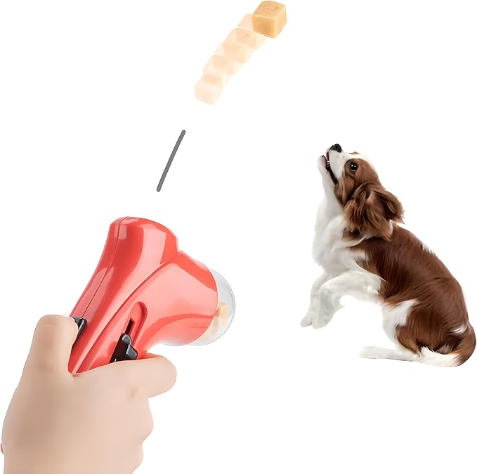 Cat Treat Gun Shooter Interactive Pet Food for Cats Dog（Red）