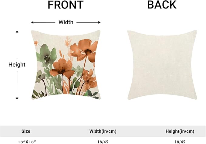 Spring Floral Pillow Covers 18x18 Inches Set of 2 Sage Green Orange Floral Throw Pillow Cover Outdoor Rustic Summer Flower Decoration Pillowcase Farmhouse Decorative Cushion Cover For Home Sofa