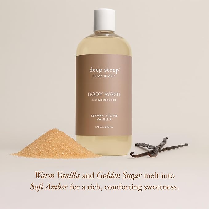Deep Steep Brown Sugar Vanilla Body Wash, Hydrating Shower Gel with Hyaluronic Acid & Shea Butter for Sensitive Skin, Bodywash for Women & Men, 17 Fl Oz, 1-Pack