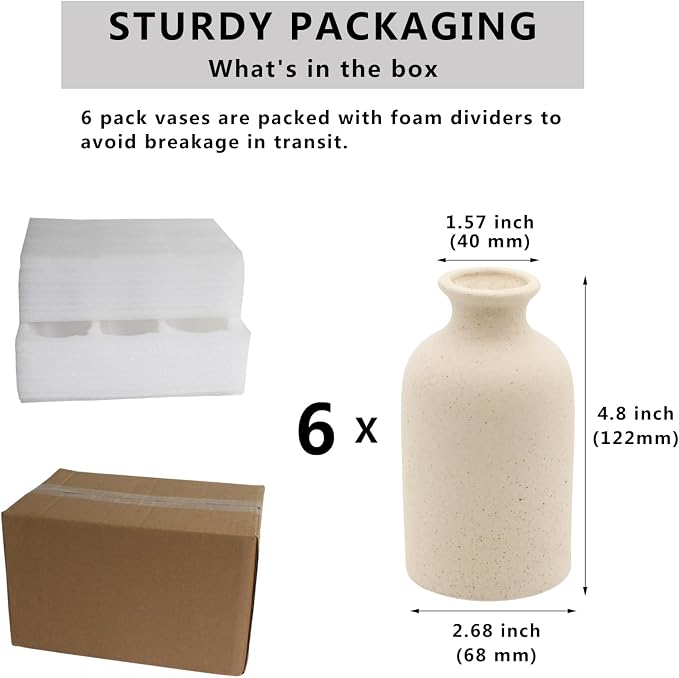 YANLING 6 Pack Small Vase for Flowers, 5 inch Modern Ceramic Vases | for Pampas Grass Simple Shelf Vase Light Yellow, Boho Vases for Home Decor, Wedding Dinner Table Party Office Bedroom
