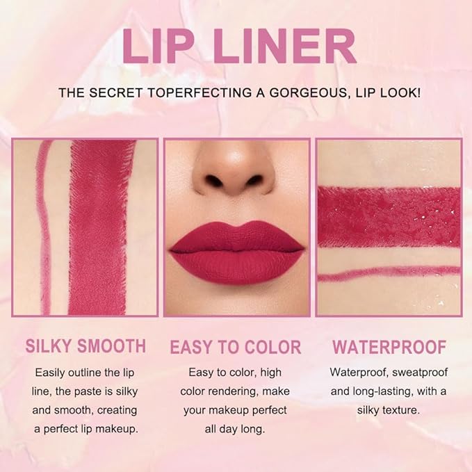 evpct 1Pcs Plum Red Matte Lip Liner & Lipstick Set Kit for Women - Long Lasting, Waterproof, 24 Hour Lipstick & Lip Liners Combo