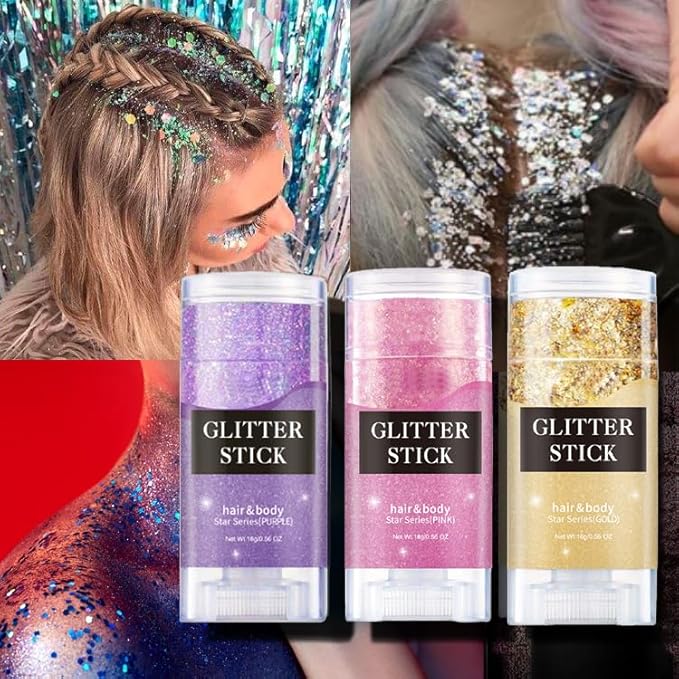 Green Face Glitter Stick,Sparkling Neon Accessories Outfit Party Holographic Sequins Paint Mardi Gras Hair and Body Glitter Gel Makeup. (Green face Glitter Stick)