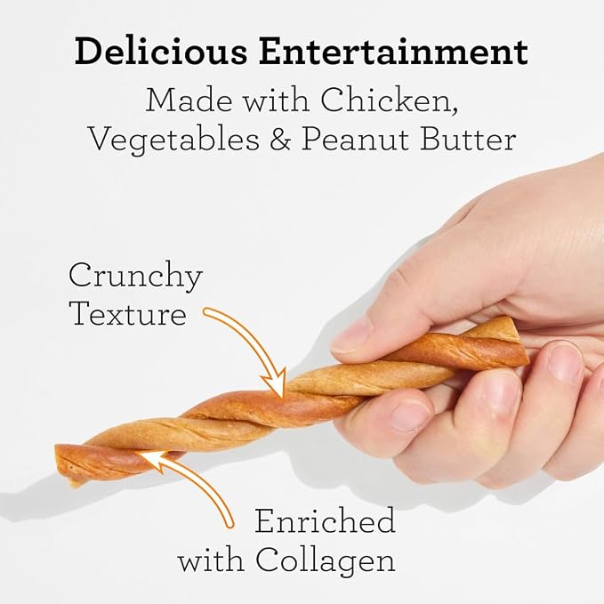 DreamBone CollaYUMS Twists Plus Collagen Rawhide-Free Dog Treats, 10 Count | Supports Hip and Joint Health, Daily Chew, Digests Safely and Completely, With Real Chicken & Peanut Butter, For Adult Dogs