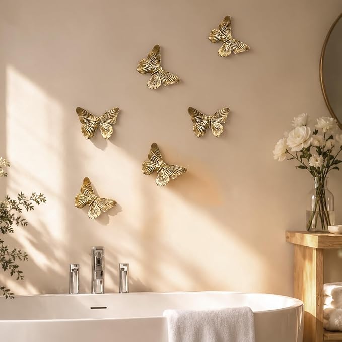 GUSFREUD 3D Butterfly Wall Decor Set – Resin Wall Decor for Living Room, Bedroom, Bathroom, Dining Room, Outdoor and Gallery Walls - Antique Copper - Set of 3