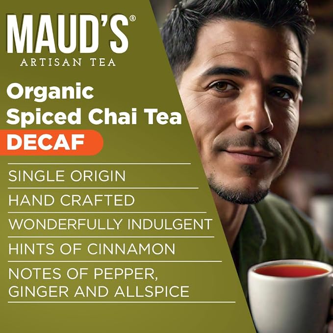 Maud's Organic Decaf Chai Tea Pods, 24 ct, Single Serve Tea Pods – 100% Gourmet Blended Tea Leaves, Compatible with Keurig K Cups Maker