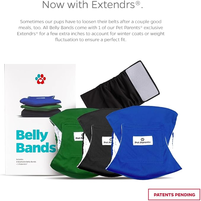 Pet Parents Washable Belly Bands for Dogs (3pack) + Extendrs Durable Dog Diapers & Wraps (X-Small, Gentlemen)