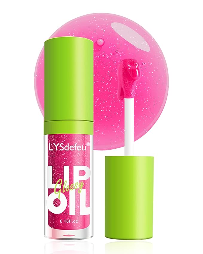 Lip Oil Lip Glaze-1Pcs Big Brush Head Hydrating Pink Lip Glow Oil,Shiny Transparent Lip Gloss Plumping,Long Lasting Non-sticky Clear Glow Reviver Lip Care Oil,Christmas Lip Makeup Gift-03#