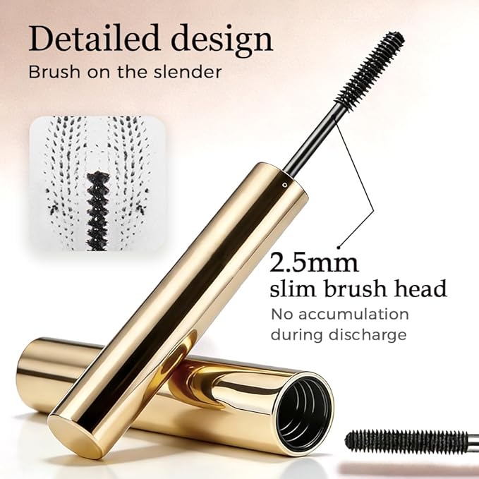 Ultra-Fine Lengthening Waterproof Quick-Dry Mascara, Waterproof Quick Drying Curling Mascara, Iron Wand Mascara, 3D Curling Eyelash Long, Lasting Smudge-Proof No Clumping (Black+Brown)