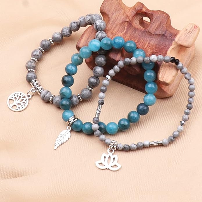 UEUC Tree of Life Yoga Healing Stone Bracelets,Multilayer Lotus Chakra Stone Reiki Bracelet Sets,Anxiety Crystal Natural Stone,for Women Stress Relief