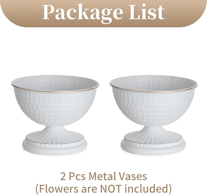 Sziqiqi White Urn Vase for Wedding, Compote Vase for Table, 4.3in, 2Pcs | Tall Floral Holder for Centerpiece Pedestal Bowl Pot, Flower Arrangements for Wedding, Party, Birthday, Event, Reception