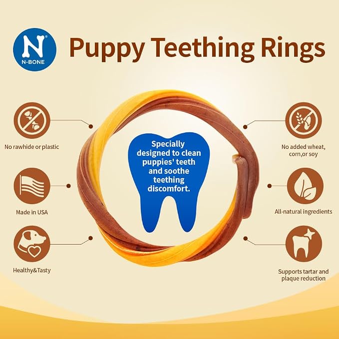 N-Bone Puppy Teething Rings, Chicken Flavor, Natural Puppy Teething Chews & Chew Treats, Helps Soothe Teething Gums, Calcium Enriched, 6 Rings
