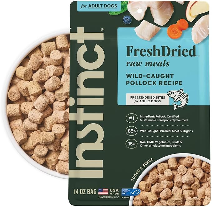 Instinct Freeze Dried Meals, Natural Dog Food, Wild-Caught Pollock, 14 oz. | FreshDried raw, 85% meat & organs, 15% non-GMO vegetables, fruits & other wholesome ingredients, supports overall vitality