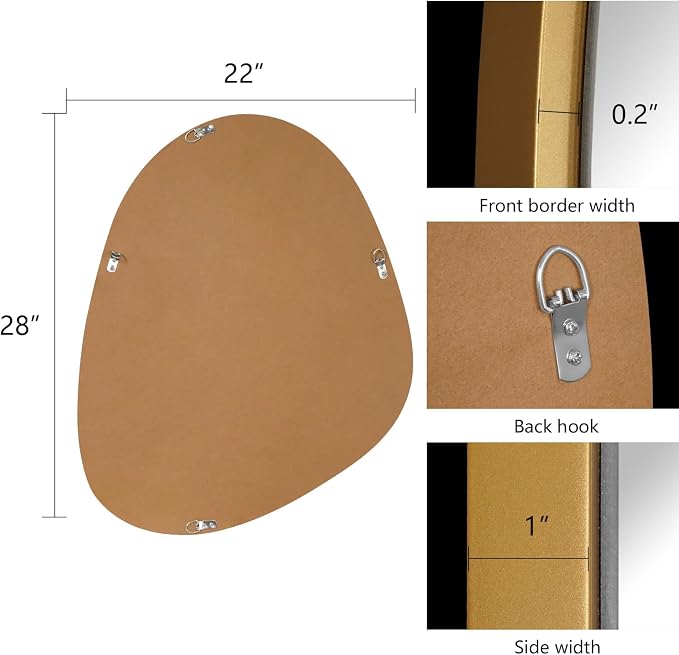 Asymmetrical Mirror, Irregular Wall Mirror, Unique Wall Mirrors Decorative for Bedroom Living Room Entryway Hall, Gold Mirrors for Wall Decor 28" H x 22" W