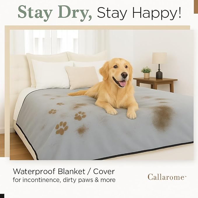 Callarome Waterproof Blanket for Bed & Couch Protection, Grey, 80"x90" | High-Density Heavy-Duty Material – Ultra-Soft & Durable Soft Fleece, Leakproof, Reversible, Silent No-Crinkle Design