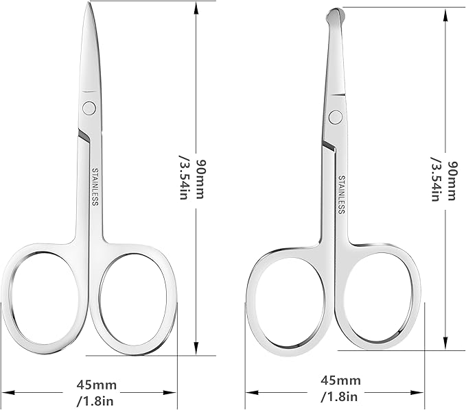 12 PCS Professional Grooming Scissors for Nose Hair,Rounded and Curved Tip Stainless Steel Manicure Small Scissors for Men Women Eyebrow,Mustache,Beard Ear Trimming Kit