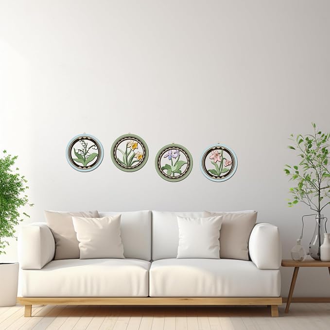 Watercolor Flower Wall Decor, Farmhouse Botanical Leaf Hanging Wooden Wall Art, 4 Pieces 10''x10'' Minimalist Boho Floral Market Wood Sign for Girls Bedroom Living Room Office Decoration