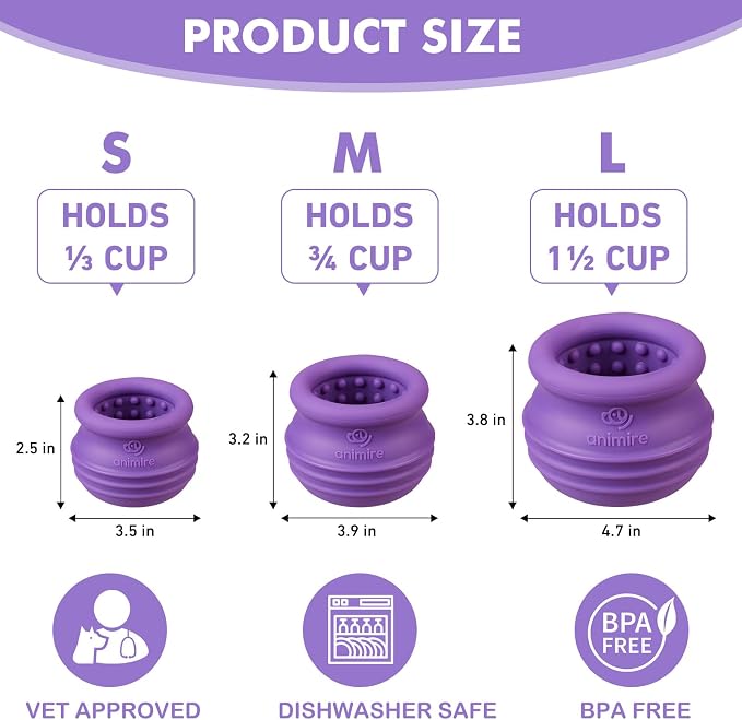 Treat Dispensing Dog Toy, Long-Lasting Interactive Puzzle Toys for Dogs, Stuffable Dog Enrichment Frozen Lick Treat Toy for Boredom, BPA Free Silicone Fetch Catch Chew Toy (Purple,M)